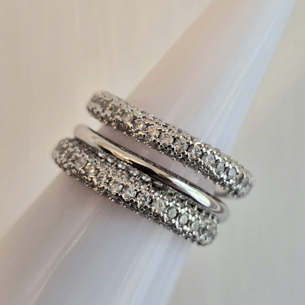 Bomb Party RG33892 Size 6 Ring - Lines Between Longing Diamond CZ on Rhodium NEW